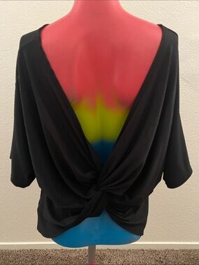 Black Twist Open Back Dolman Sleeve Top Blouse - S